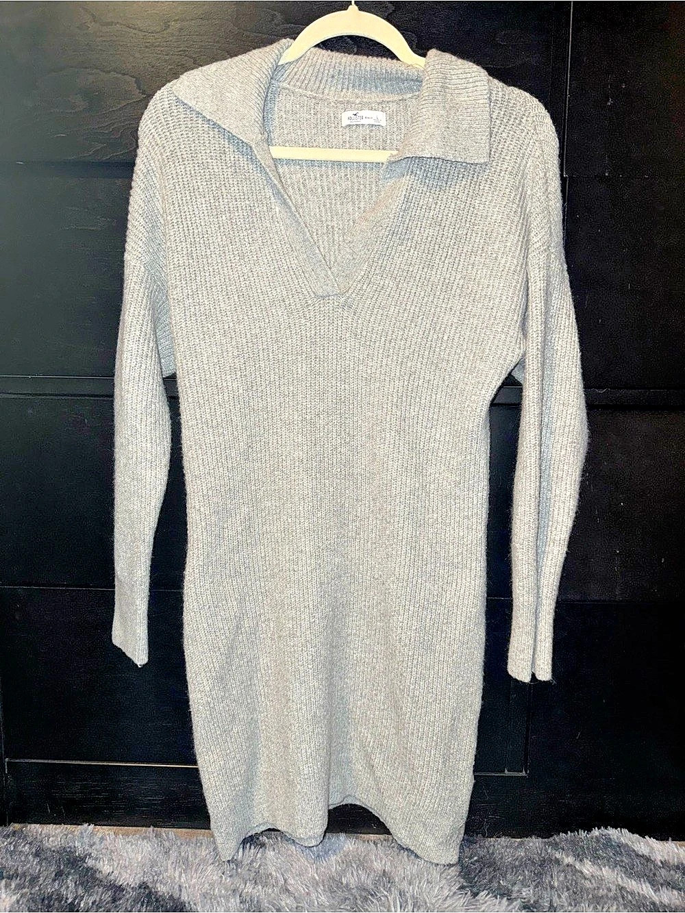 Hollister Ribbed Polo Collar Long Sleeve Sweater Dress Gray Long Sleeve Sweater